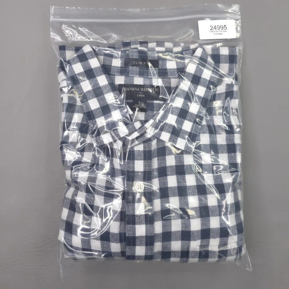 Banana Republic Shirt‎ Mens Large Blue Gingham Long Sleeve Linen Slim Fit Casual